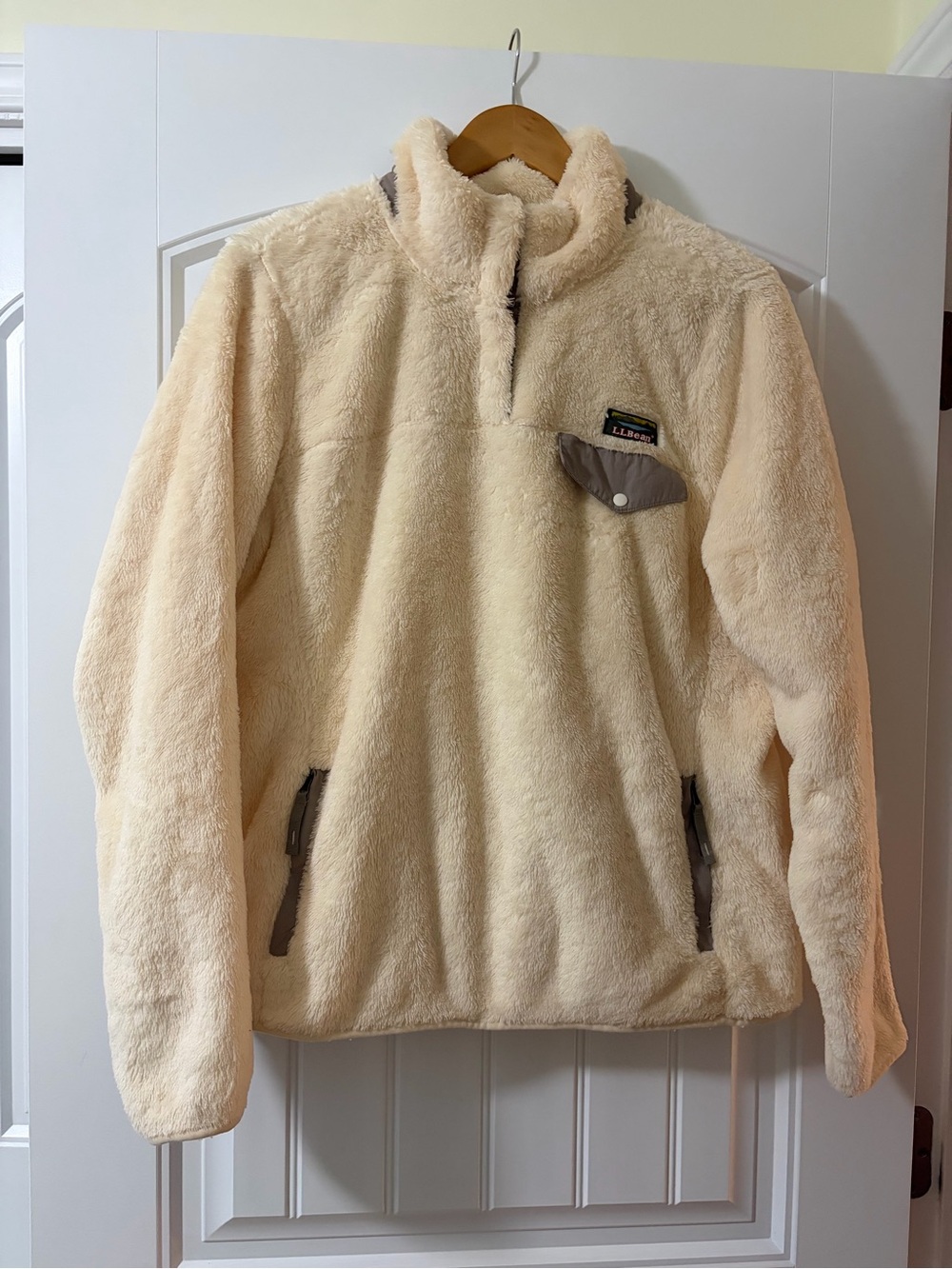 LL Bean Hi Pile fleece Pullover Cream Womenβs Large